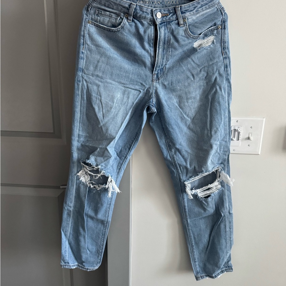 Distressed Mom Blue Jeans
